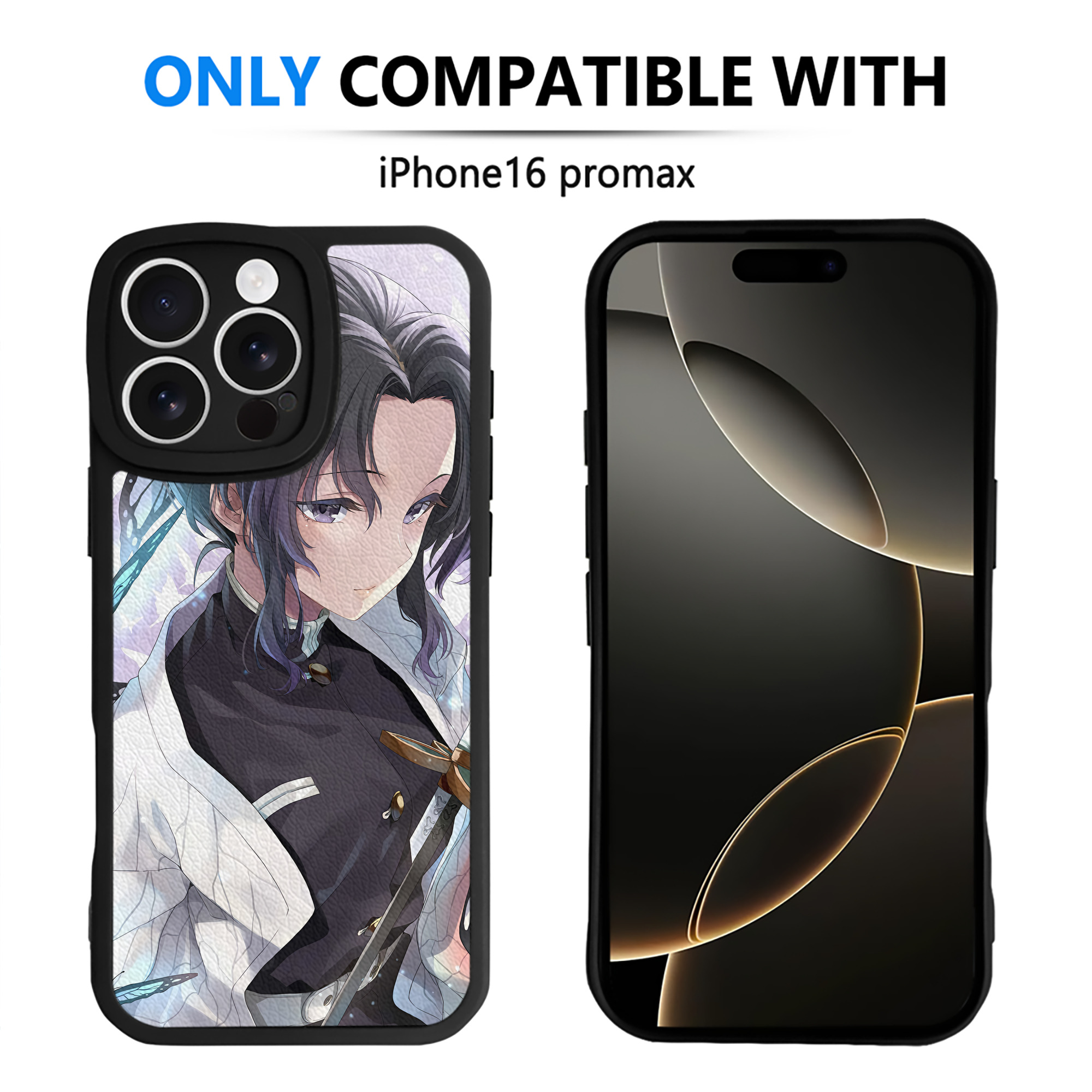 （画像用） 鬼滅の刃（きめつのやいば）蟲柱-胡蝶 しのぶ／こちょう しのぶ Kochou Shinobu 【iPhone 16シリーズ対応】シリコンスマホケース（レザー調） 材質：シリコン